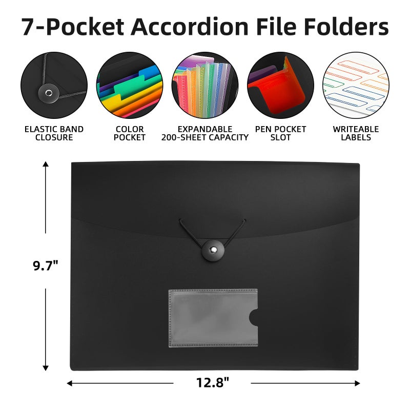 RIEJIN 4 Pack 7 Pocket Accordian File Organizer with Labels, Expanding File Folder Plastic Expandable File Folder for Documents Letter Size A4 Papers - Image 2